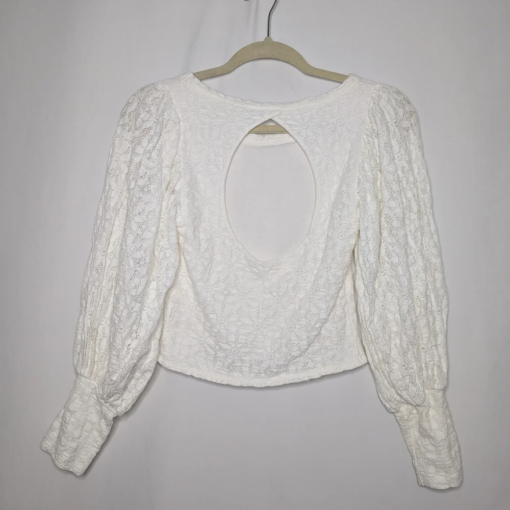 Free People Womens White Floral Lace Tea Time Top Size S